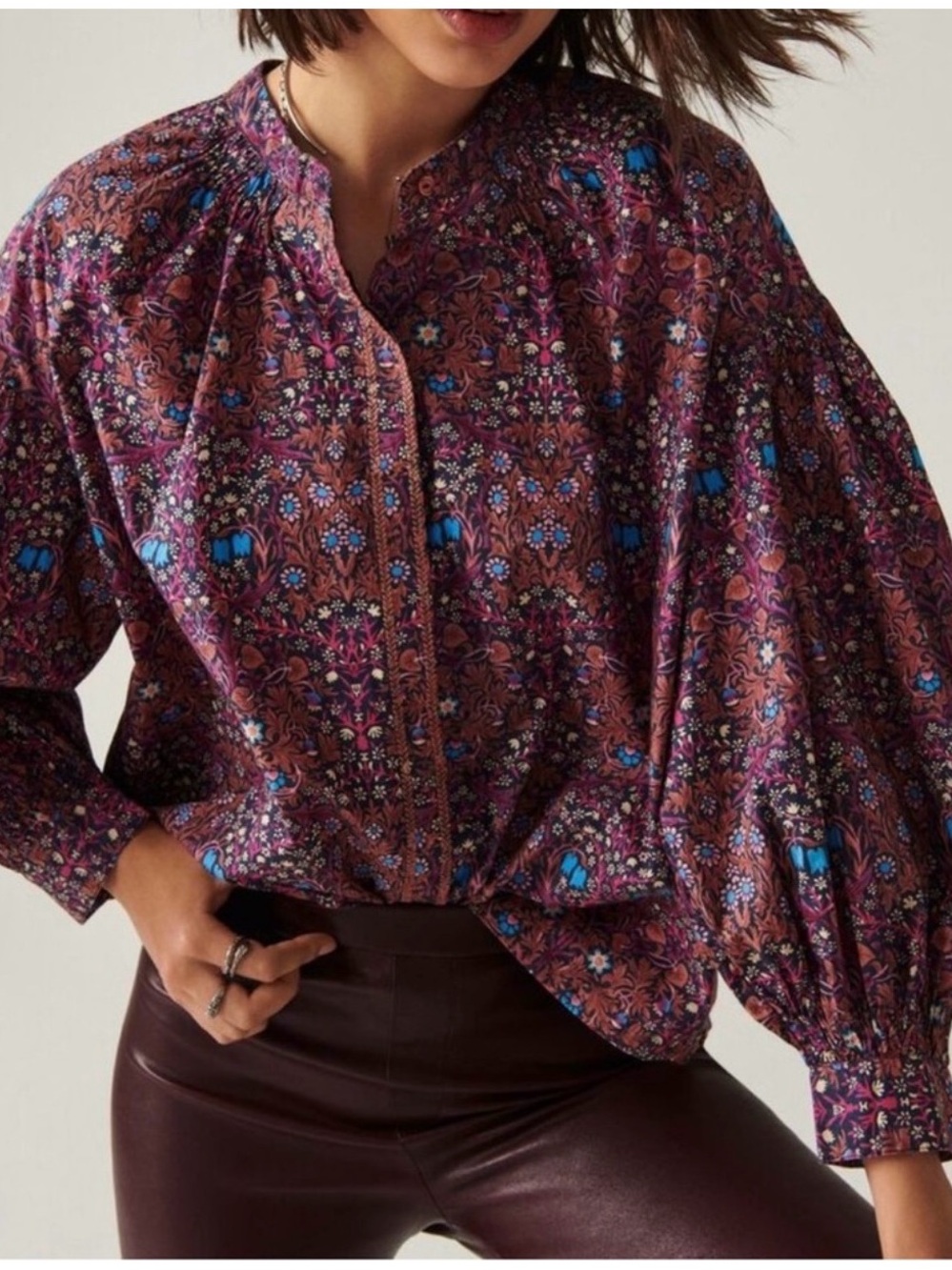 ba&sh Paris Ulysse Floral Blouse Rose Pink Boho Cotton Size 2